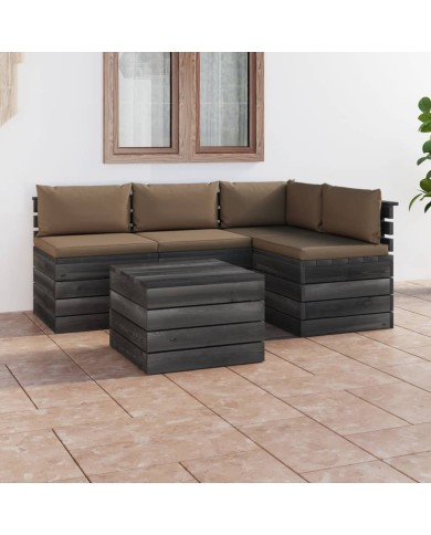 Salon palette de jardin 5 pcs avec coussins Bois de pin massif