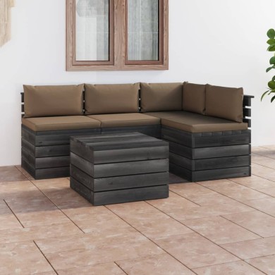 Salon palette de jardin 5 pcs avec coussins Bois de pin massif