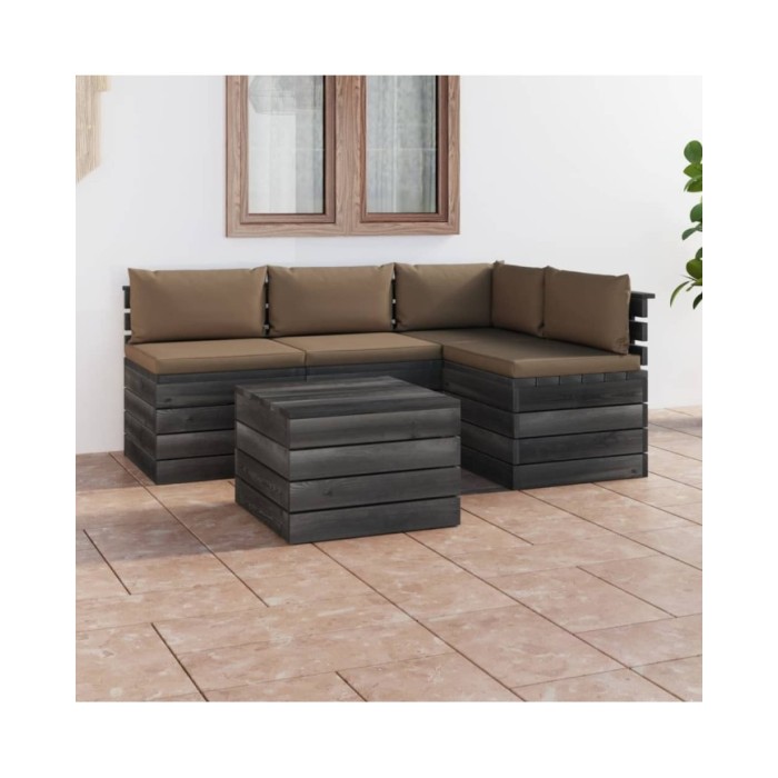 Salon palette de jardin 5 pcs avec coussins Bois de pin massif