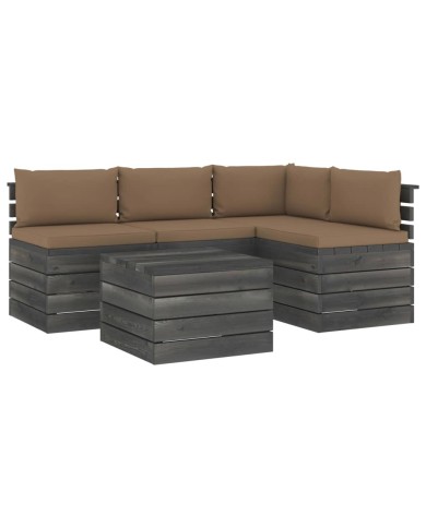 Salon palette de jardin 5 pcs avec coussins Bois de pin massif