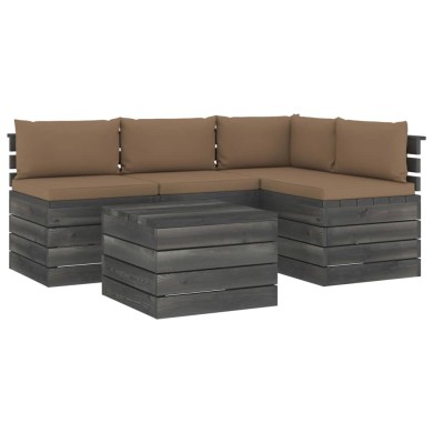 Salon palette de jardin 5 pcs avec coussins Bois de pin massif