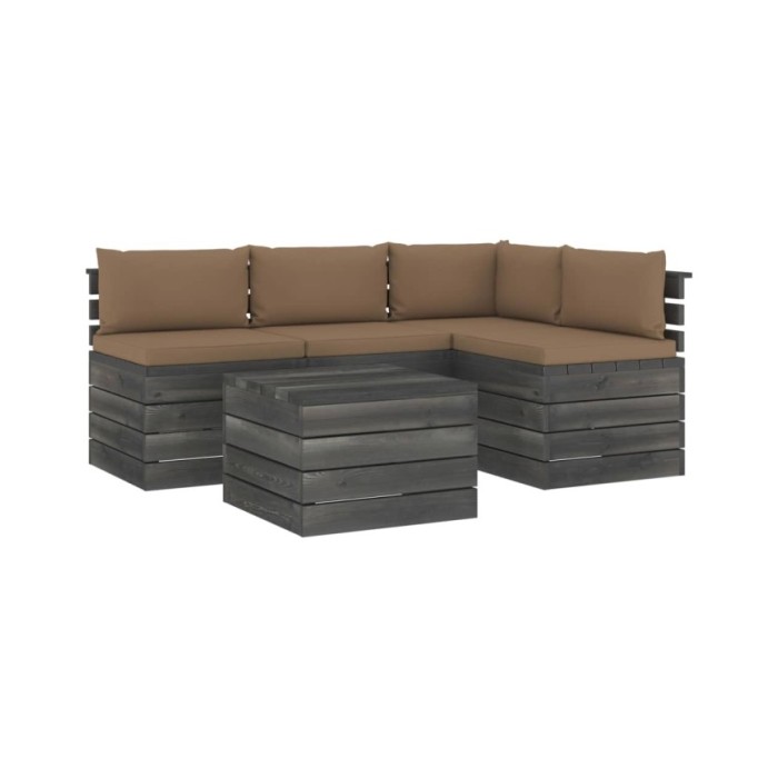 Salon palette de jardin 5 pcs avec coussins Bois de pin massif
