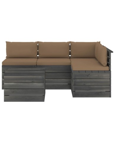Salon palette de jardin 5 pcs avec coussins Bois de pin massif