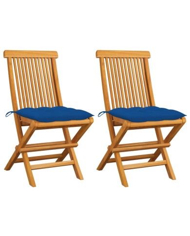 Chaises de jardin avec coussins bleu 2 pcs Bois de teck massif