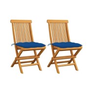 Chaises de jardin avec coussins bleu 2 pcs Bois de teck massif