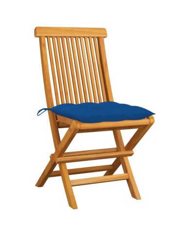 Chaises de jardin avec coussins bleu 2 pcs Bois de teck massif