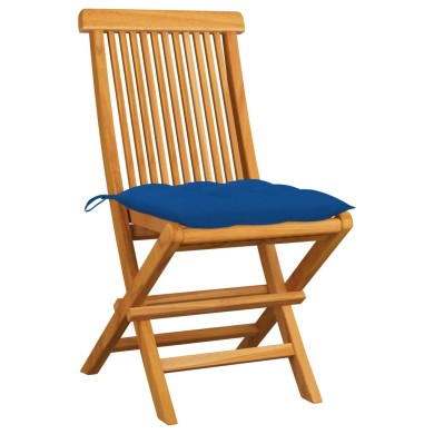 Chaises de jardin avec coussins bleu 2 pcs Bois de teck massif