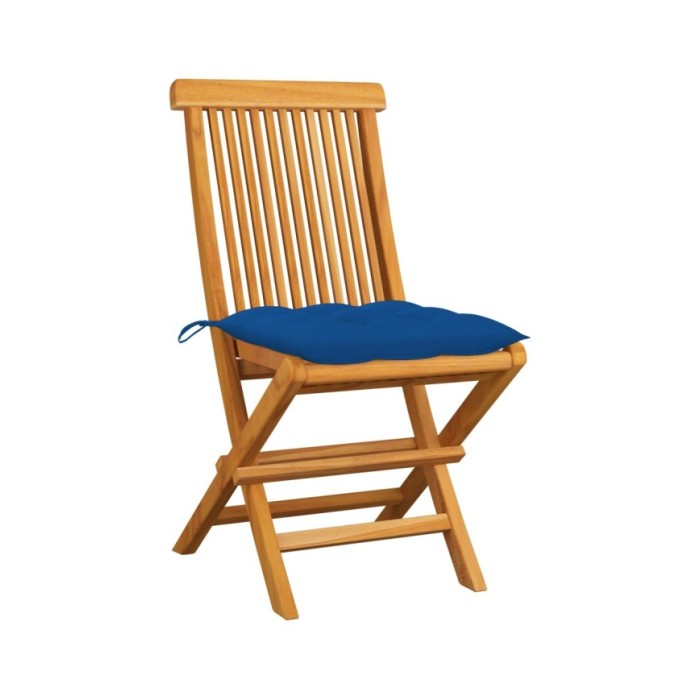 Chaises de jardin avec coussins bleu 2 pcs Bois de teck massif