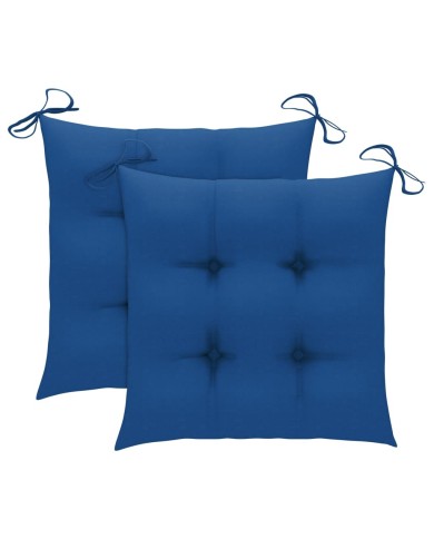Chaises de jardin avec coussins bleu 2 pcs Bois de teck massif