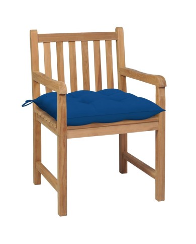 Chaises de jardin 2 pcs avec coussins bleu Bois de teck massif