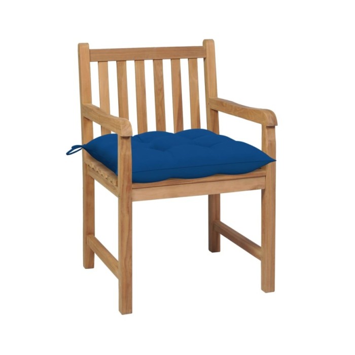 Chaises de jardin 2 pcs avec coussins bleu Bois de teck massif