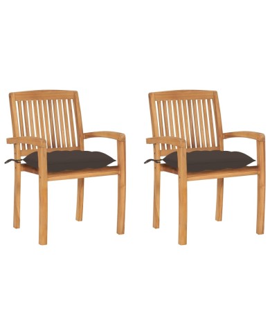 Chaises de jardin 2 pcs avec coussins taupe Bois de teck massif