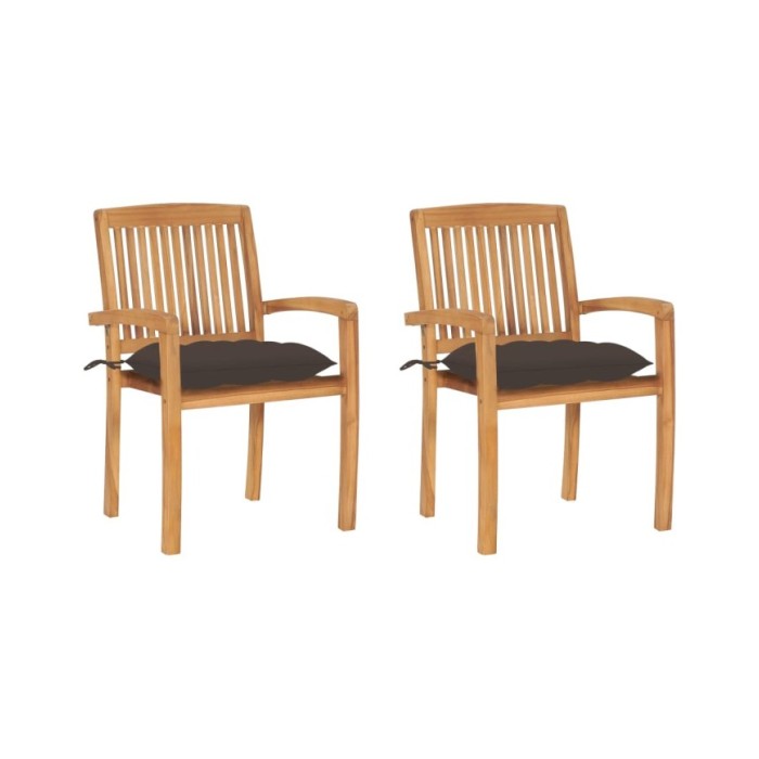 Chaises de jardin 2 pcs avec coussins taupe Bois de teck massif