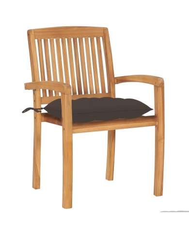 Chaises de jardin 2 pcs avec coussins taupe Bois de teck massif