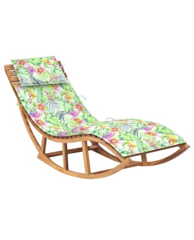 Chaise longue à bascule avec coussin Bois de teck solide