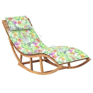 Chaise longue à bascule avec coussin Bois de teck solide
