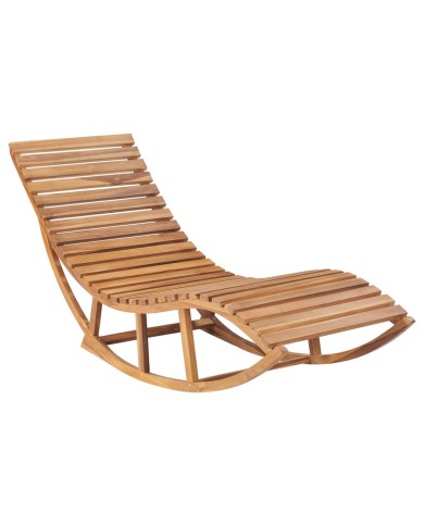 Chaise longue à bascule avec coussin Bois de teck solide