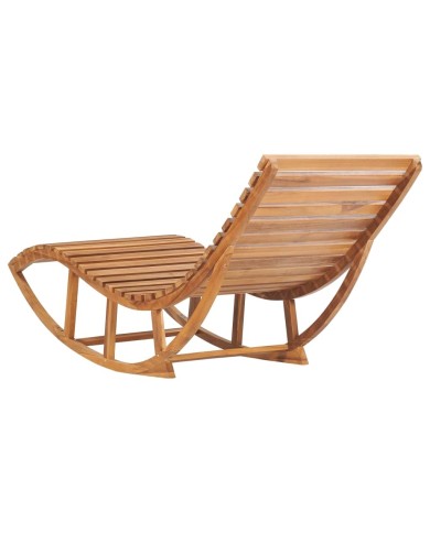 Chaise longue à bascule avec coussin Bois de teck solide