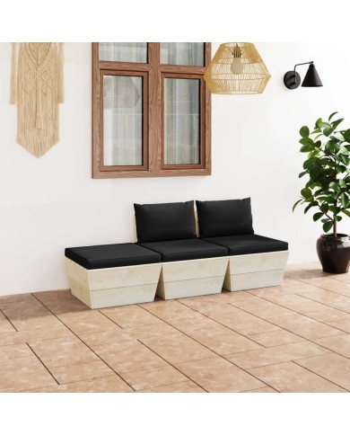 Salon de jardin palette 3 pcs avec coussins Épicéa imprégné
