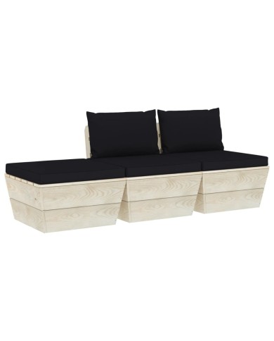 Salon de jardin palette 3 pcs avec coussins Épicéa imprégné