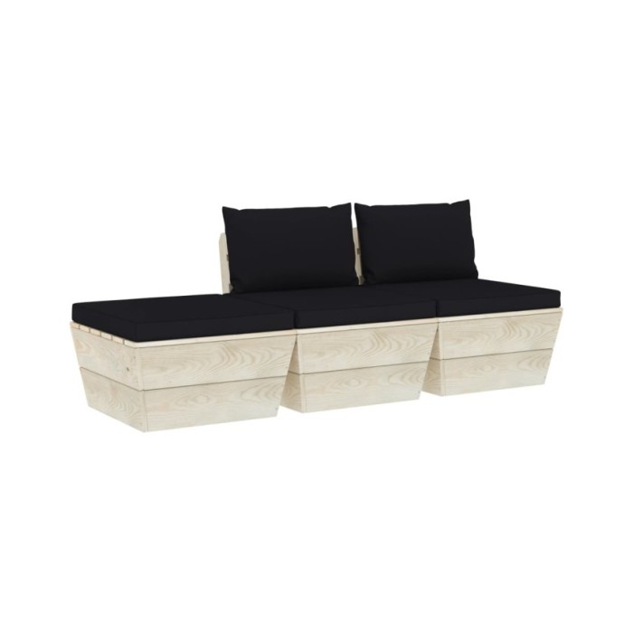 Salon de jardin palette 3 pcs avec coussins Épicéa imprégné