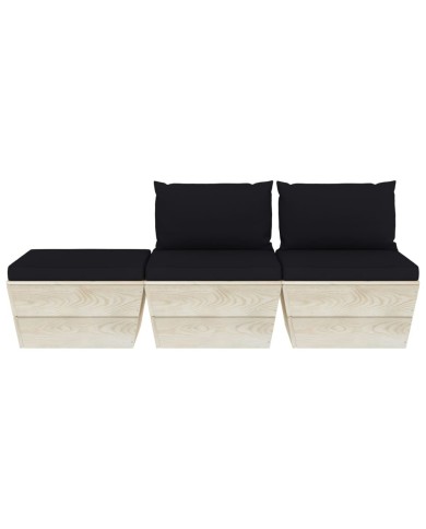 Salon de jardin palette 3 pcs avec coussins Épicéa imprégné
