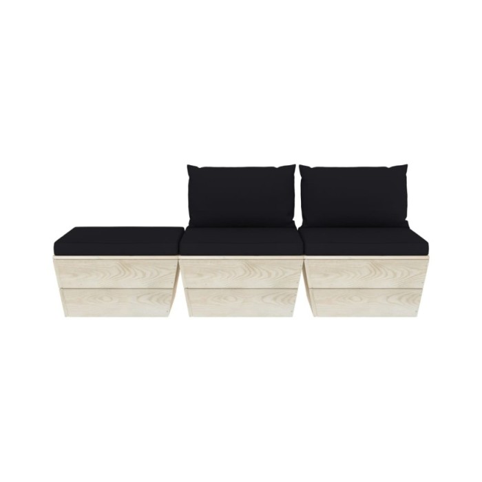 Salon de jardin palette 3 pcs avec coussins Épicéa imprégné