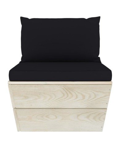 Salon de jardin palette 3 pcs avec coussins Épicéa imprégné