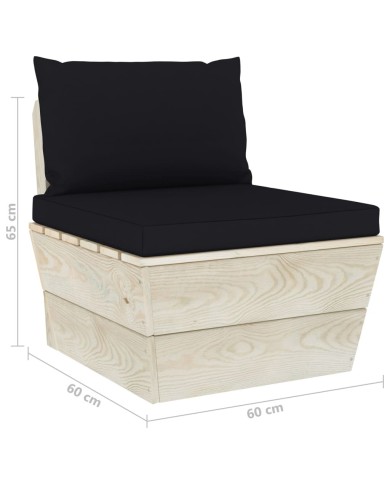 Salon de jardin palette 3 pcs avec coussins Épicéa imprégné