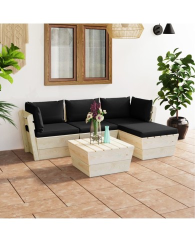 Salon de jardin palette 5 pcs avec coussins Épicéa imprégné