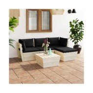 Salon de jardin palette 5 pcs avec coussins Épicéa imprégné