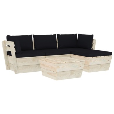 Salon de jardin palette 5 pcs avec coussins Épicéa imprégné