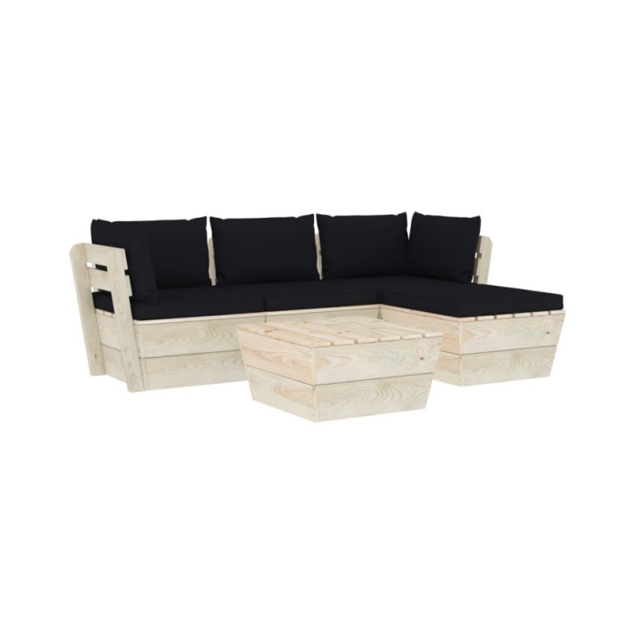 Salon de jardin palette 5 pcs avec coussins Épicéa imprégné