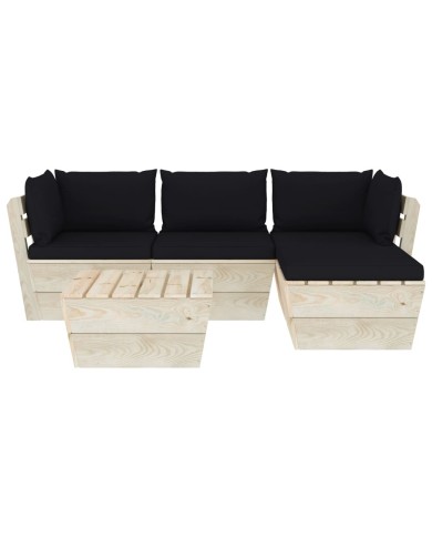 Salon de jardin palette 5 pcs avec coussins Épicéa imprégné