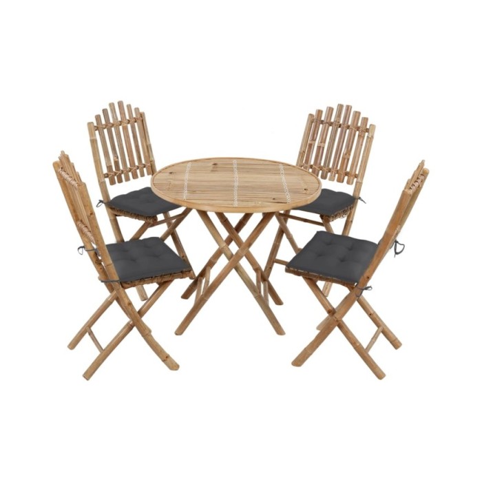 Mobilier à dîner d'extérieur pliable 5 pcs avec coussins Bambou