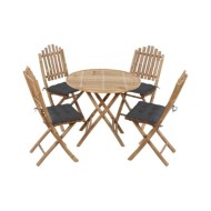 Mobilier à dîner d'extérieur pliable 5 pcs avec coussins Bambou