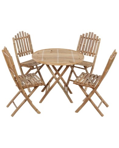 Mobilier à dîner d'extérieur pliable 5 pcs avec coussins Bambou
