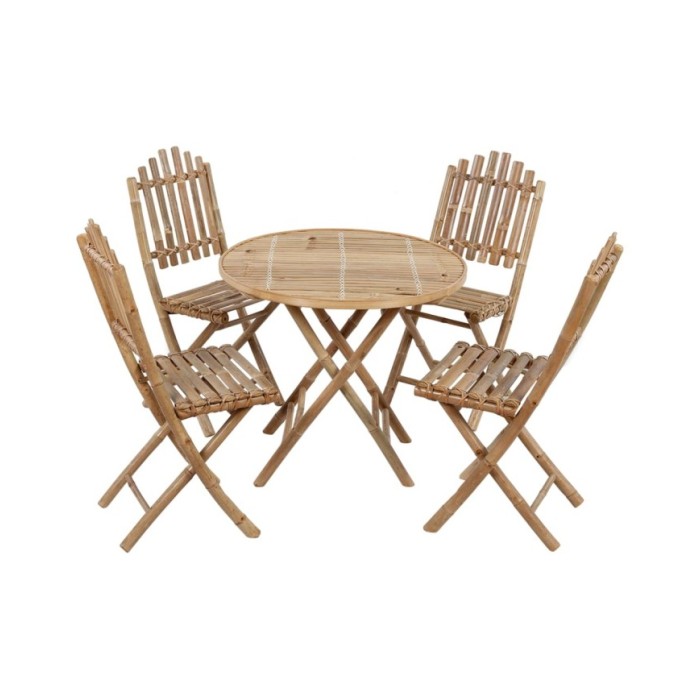 Mobilier à dîner d'extérieur pliable 5 pcs avec coussins Bambou