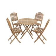 Mobilier à dîner d'extérieur pliable 5 pcs avec coussins Bambou