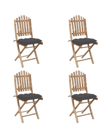 Mobilier à dîner d'extérieur pliable 5 pcs avec coussins Bambou