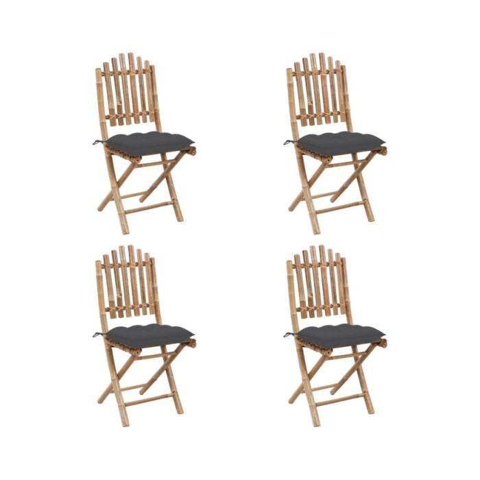 Mobilier à dîner d'extérieur pliable 5 pcs avec coussins Bambou
