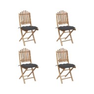 Mobilier à dîner d'extérieur pliable 5 pcs avec coussins Bambou