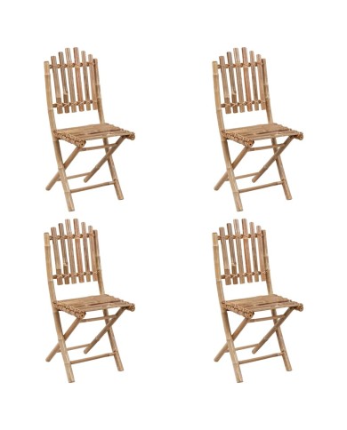 Mobilier à dîner d'extérieur pliable 5 pcs avec coussins Bambou