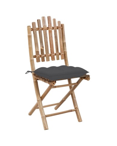 Mobilier à dîner d'extérieur pliable 5 pcs avec coussins Bambou