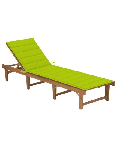 Chaise longue pliable avec coussin Bois d'acacia solide