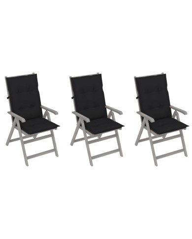 Chaises inclinables de jardin 3 pcs avec coussins Bois d'acacia