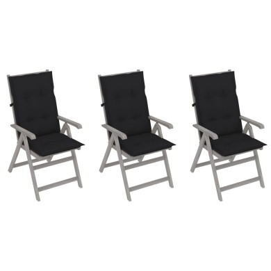 Chaises inclinables de jardin 3 pcs avec coussins Bois d'acacia