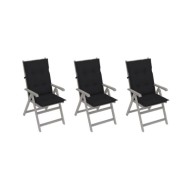 Chaises inclinables de jardin 3 pcs avec coussins Bois d'acacia