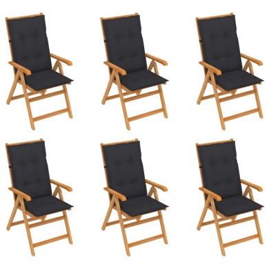 Chaises de jardin 6 pcs avec coussins anthracite Bois de teck
