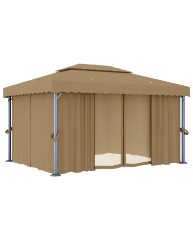 Tonnelle avec rideau 4x3 m Taupe Aluminium